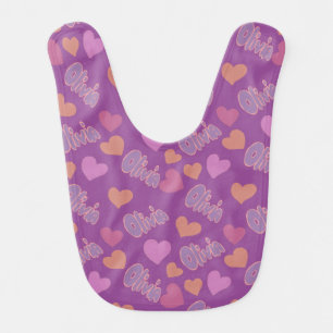 Olivia Bubble Letters with Hearts Baby Bib