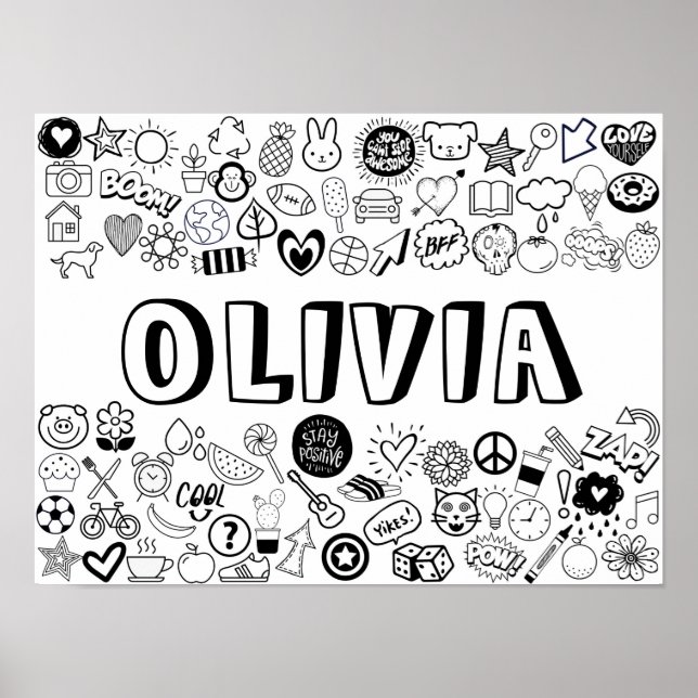 'OLIVIA' Color-it-Yourself Outline Design Poster (Front)
