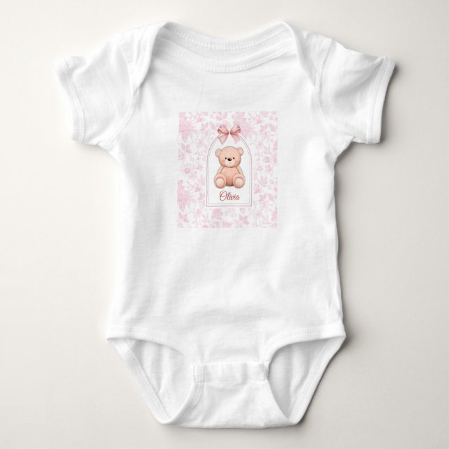 Olivia | Custom Pink Teddy Bear Nursery Design  Baby Bodysuit (Front)