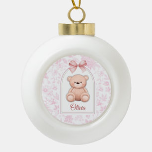 Olivia Custom Pink Teddy Bear Nursery Design Ceramic Ball Christmas Ornament