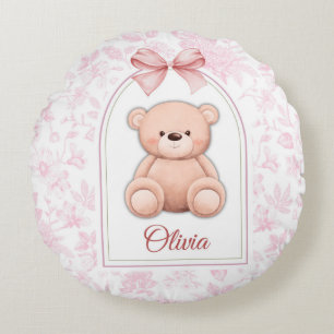 Olivia Custom Pink Teddy Bear Nursery Design Round Pillow