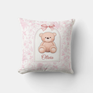 Olivia Custom Pink Teddy Bear Nursery Design Throw Pillow
