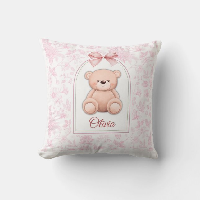 Olivia | Custom Pink Teddy Bear Nursery Design  Throw Pillow (Front)
