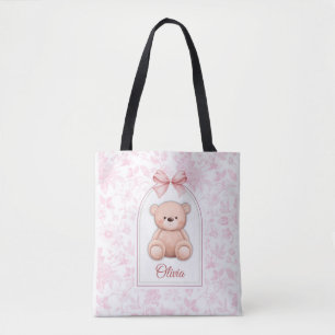 Olivia Custom Pink Teddy Bear Nursery Design Tote Bag