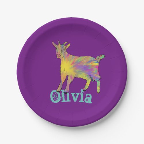 Olivia Cute Artsy Goat Colorful Funny Animal Art Paper Plates