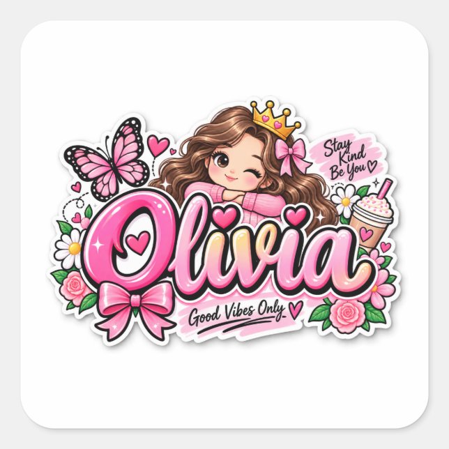 Olivia Cute Personalized Name Sticker (Front)