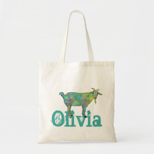 Olivia Cute Quirky Goat Colorful Funky Animal Art Tote Bag