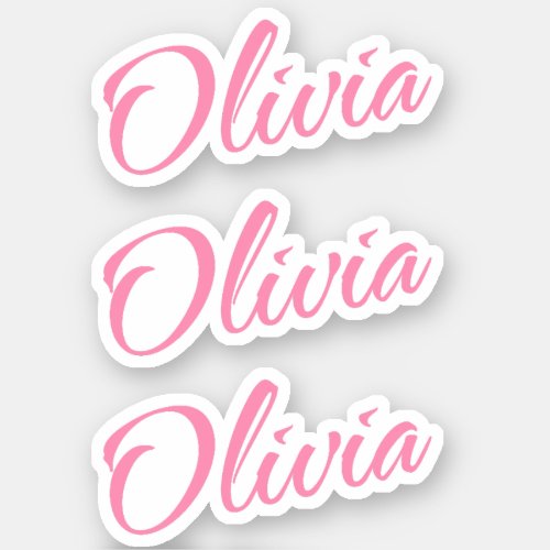 Olivia Decorative Name in Pink x3 Sticker