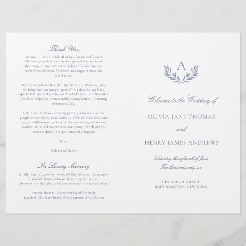 Olivia Elegant Dusty Blue Folded Wedding Program