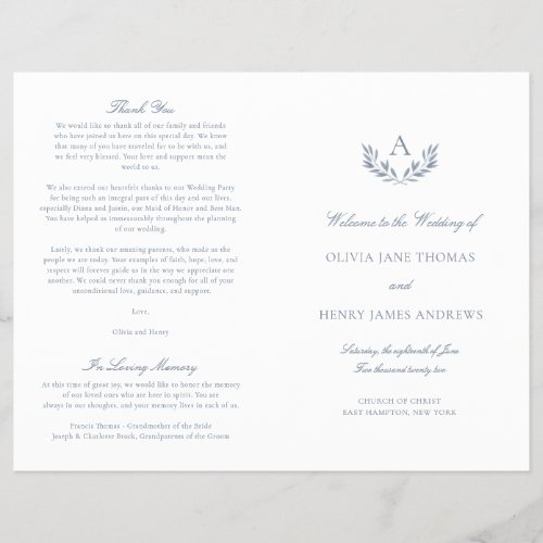 Olivia Elegant Dusty Blue Folded Wedding Program