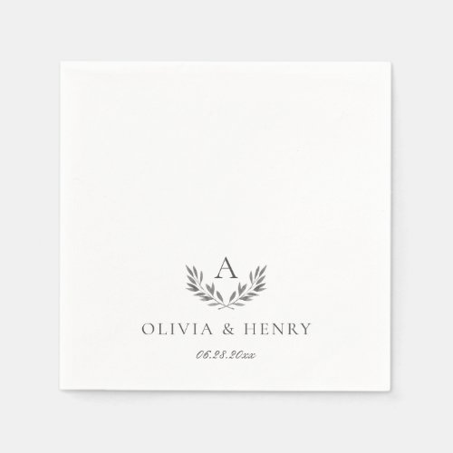Olivia Elegant Gray Monogram Simple Wedding Napkins