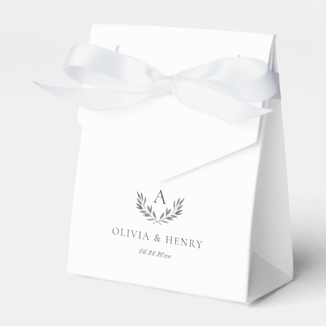 Olivia Elegant Gray Monogram Small Wedding Favor Boxes (Front Side)