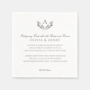Olivia Elegant Gray Monogram Wedding Fun Facts Napkins