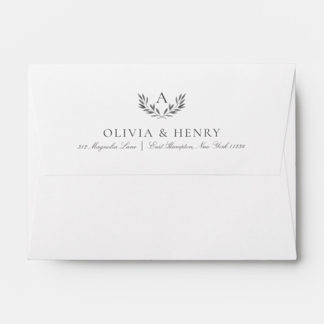 Olivia Elegant Monogram Gray Wedding Invitation Envelope (Back (Top Flap))