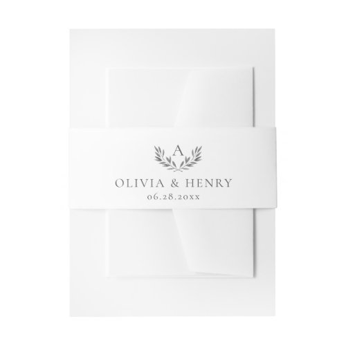 Olivia Elegant Monogram Silver  White Wedding Invitation Belly Band