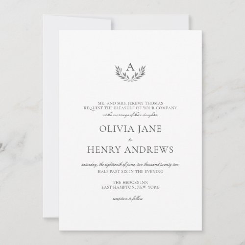 Olivia Elegant Simple Gray Monogram Wedding Invitation