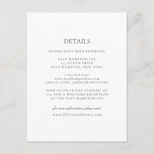 Olivia  Elegant Simple White Gray Details Wedding Enclosure Card