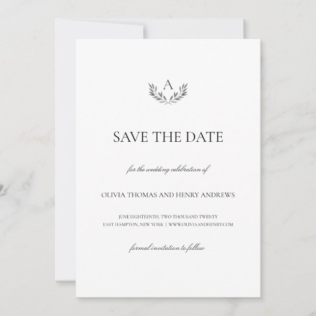 Olivia Elegant Wedding Monogram Save the Date (Front)