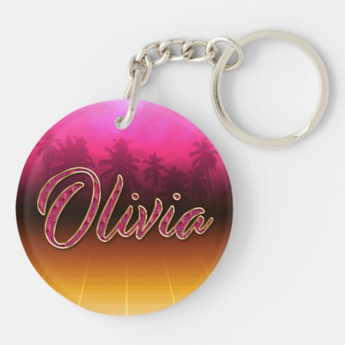 Olivia First Name golden pink keychain