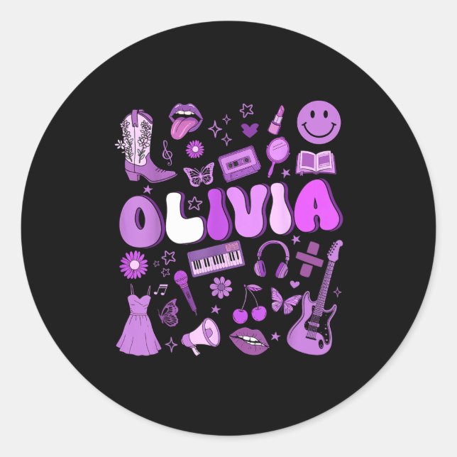 Olivia First Name I Love Olivia Groovy 80's Girls  Classic Round Sticker (Front)