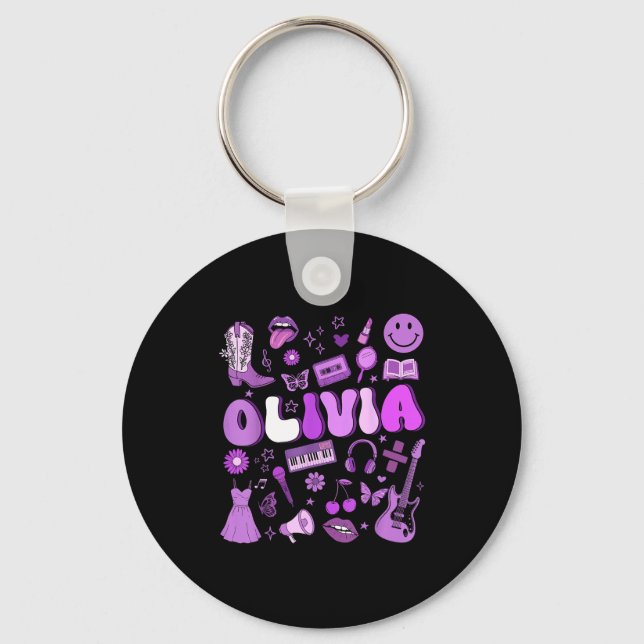 Olivia First Name I Love Olivia Groovy 80's Girls  Keychain (Front)