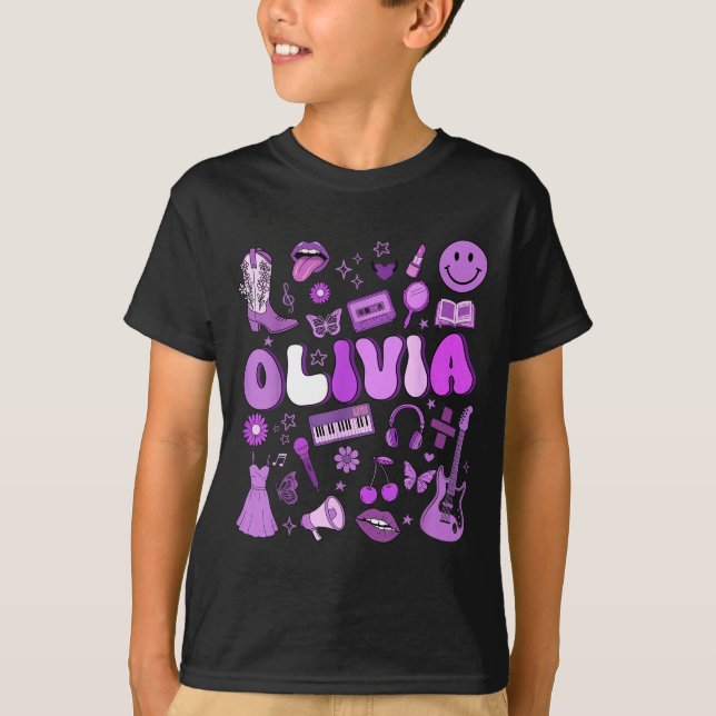 Olivia First Name I Love Olivia Groovy 80's Girls  T-Shirt (Front)