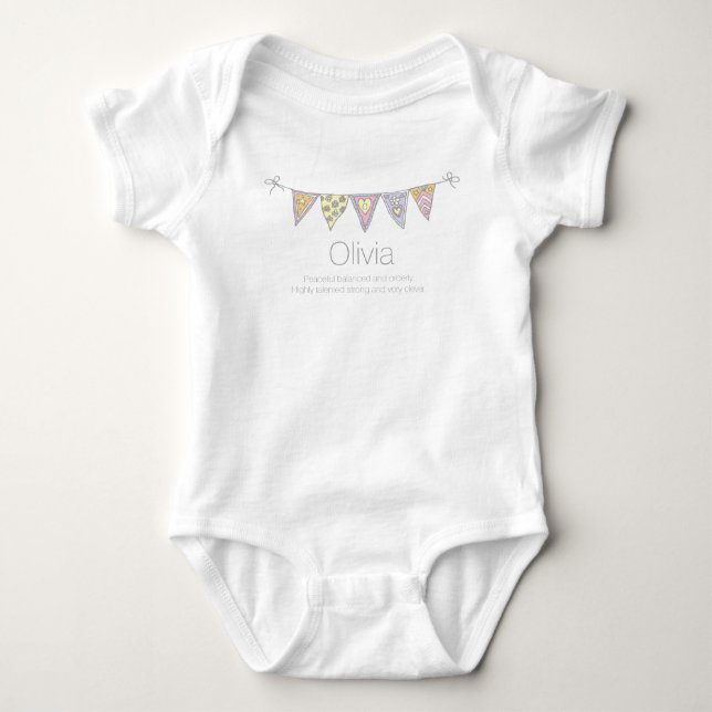 Olivia girls name meaning bunting flag t-shirt baby bodysuit (Front)