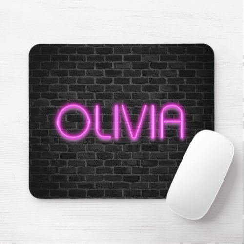 OLIVIA In PINK Neon Lights  Mouse Pad