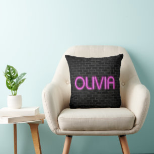OLIVIA In PINK Neon Lights Throw Pillow