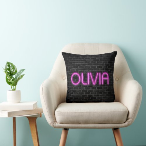 OLIVIA In PINK Neon Lights   Throw Pillow