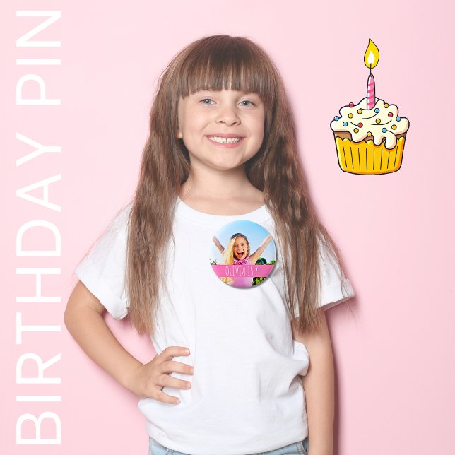 Olivia is 7 Personalized Birthday Girl Photo Button (Creator Uploaded)