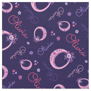 Olivia letter O monogram heart flowers fabric