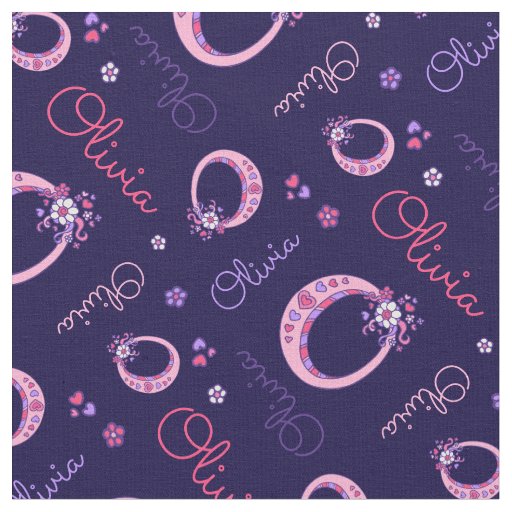 Olivia letter O monogram heart flowers fabric