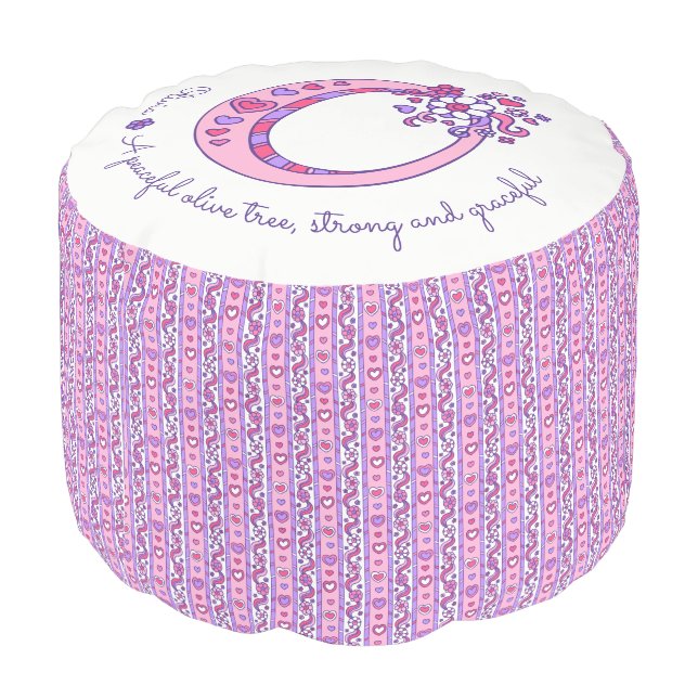 Olivia letter O monogram name meaning custom pouf (Angled Back)