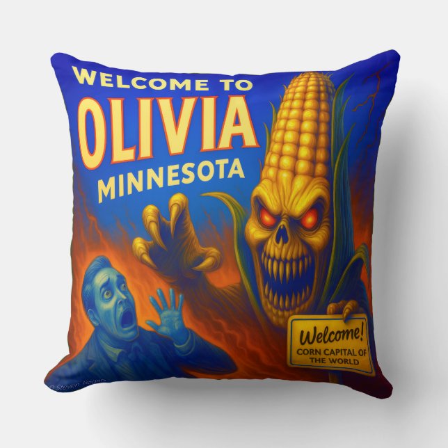 OLIVIA, MINNESOTA - CORN CAPITAL OF THE WORLD.   THROW PILLOW (Front)