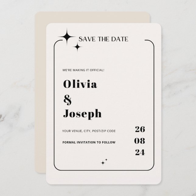 OLIVIA Modern Ivory Celestial Save the Date Card (Front/Back)