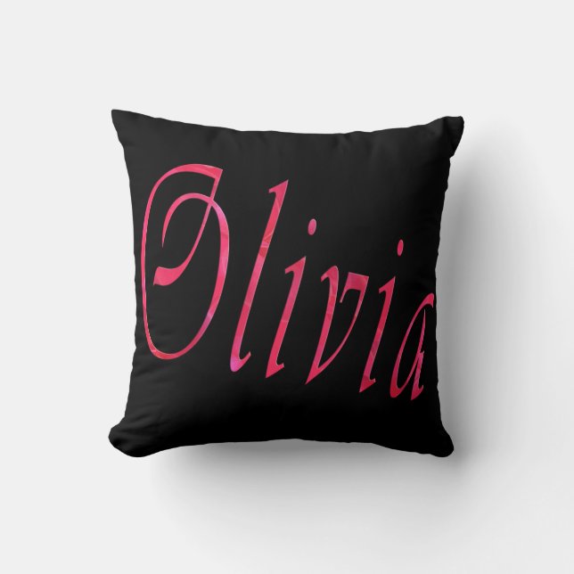 Olivia, Name, Logo, Black Throw Cushion. Pillow (Front)