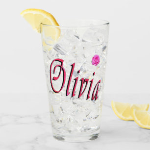 Olivia Name Logo With Rose, Glass