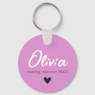 OLIVIA Name Meaning Girls Kids Minimal Black White Keychain
