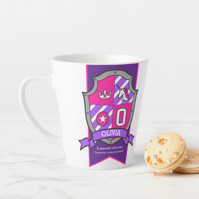 Olivia name meaning knight purple pink letter O Latte Mug (In Situ)