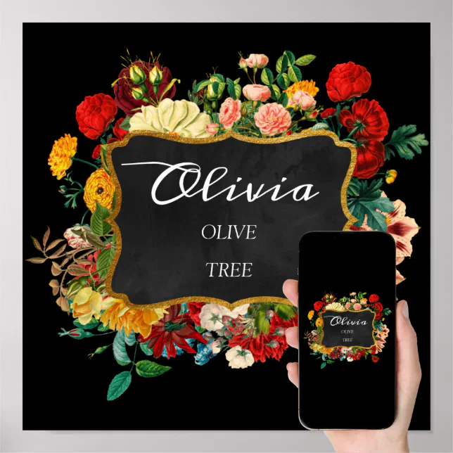 Olivia Name Meaning Royal Roses Frame Gift Poster Zazzle