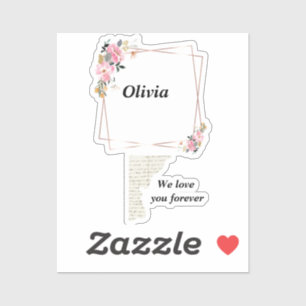 Olivia name sticker – Custom flower-golden line