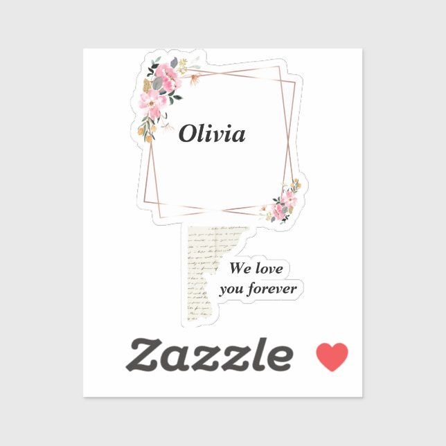 Olivia name sticker – Custom  flower-golden line (Sheet)