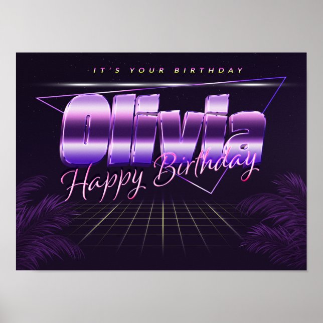 Olivia Name Vorname lila retro Poster Geburtstag (Front)