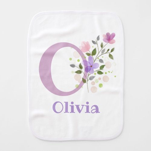 Olivia Name with a Floral Design Baby Burp Cloth