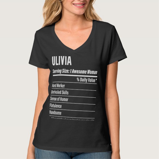 Olivia  Nutritional Facts Serving Size Calories T-Shirt (Front)
