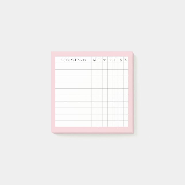 Olivia Personalized Habit Tracker in Blush Post-it Notes (Front)
