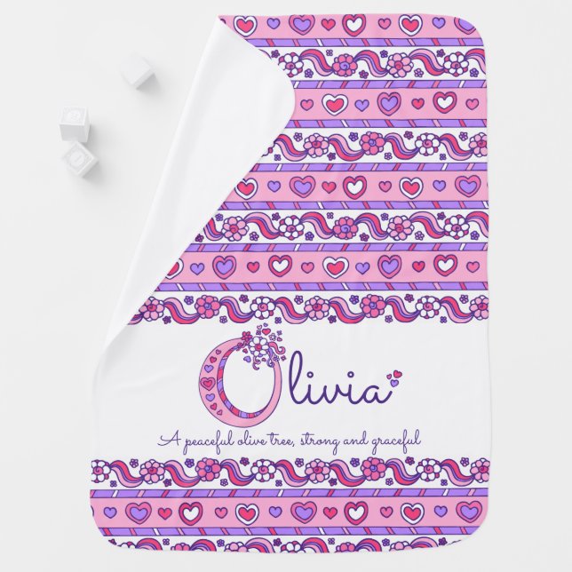 Olivia personalized O name meaning baby blanket (In Situ)