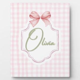 Olivia Personalized Pink Bow & Gingham Print Plaque