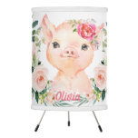 Olivia Pigsley Cute Pig with Blush Roses | Nursery Tripod Lamp
